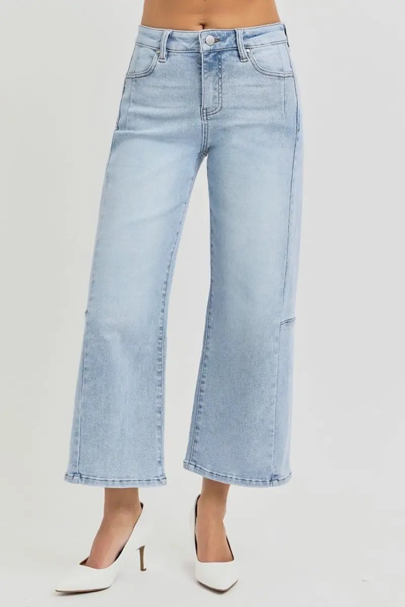 RISEN Full Size High Rise Seamed Wide Leg Crop Jeans - Love Salve